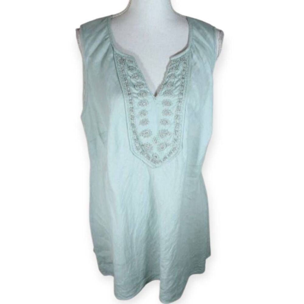 GRACE ELEMENTS LT. BLUE SLEEVELESS TOP SZ.1X EUC.